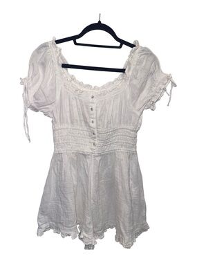NWT Cotton On White Smocked Romper with Puff Sleeves 100% Cotton